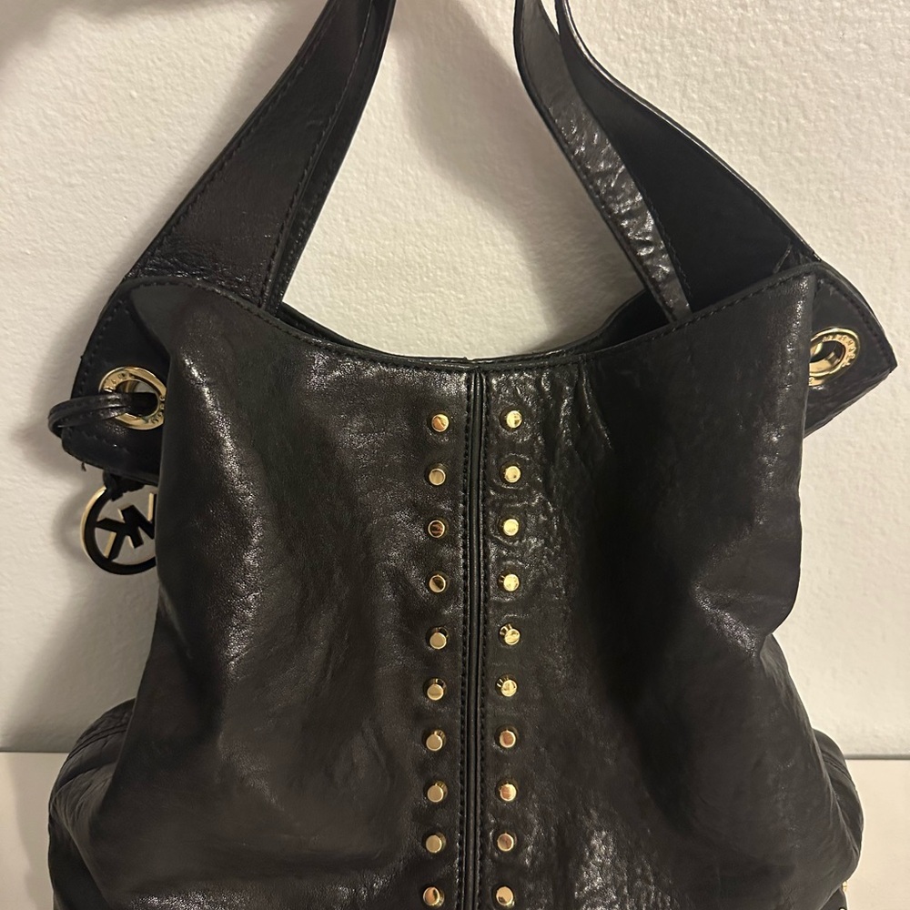 Black Leather Studded Women's Bag